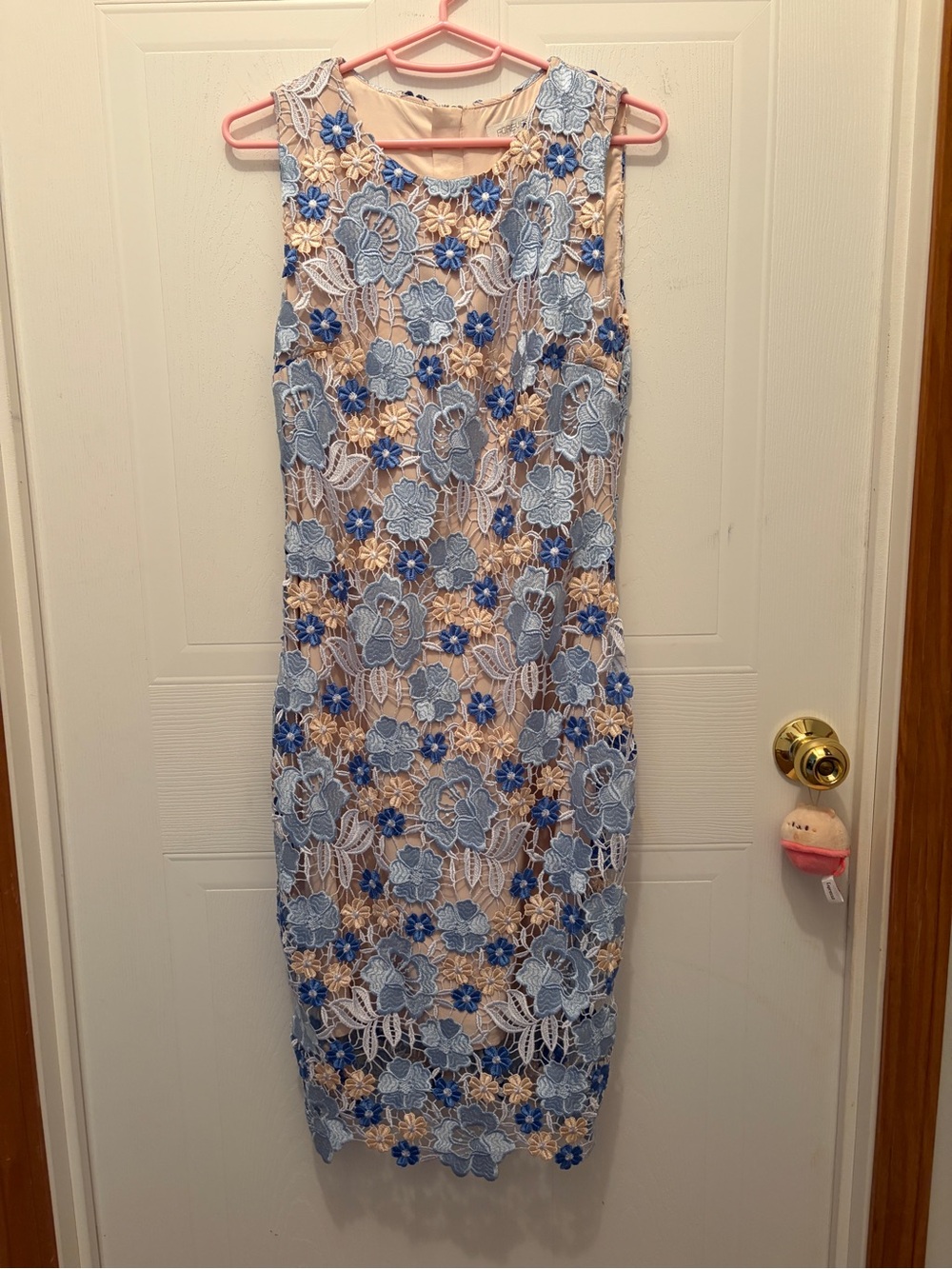 Forever New Blue Appliqué Lace Overlay Floral Formal Dress